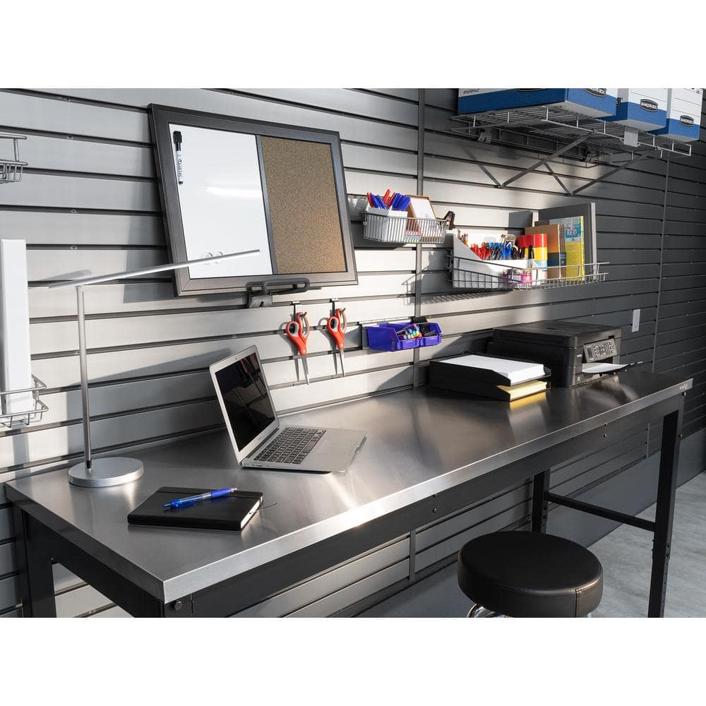 Adjustable 43" Steel Workbench in Gray/Black with Stainless Steel Top