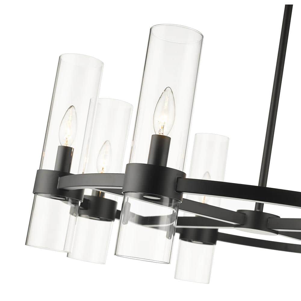 Matte Black Iron and Glass 32" Round Chandelier