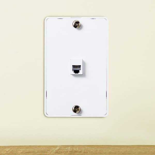 White 1-Gang Telephone Data Jack for Phones Mounted on a Wall, 6P4C, for RJ11 Connection, Single Port (5-Pack)