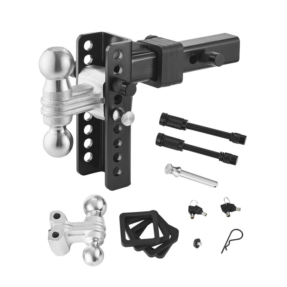 Drop Hitch Adjustable Trailer Hitch - Aluminum Alloy Dual Ball Mount For 2 & 2-5/16 Inch Balls 2.5'' Receiver