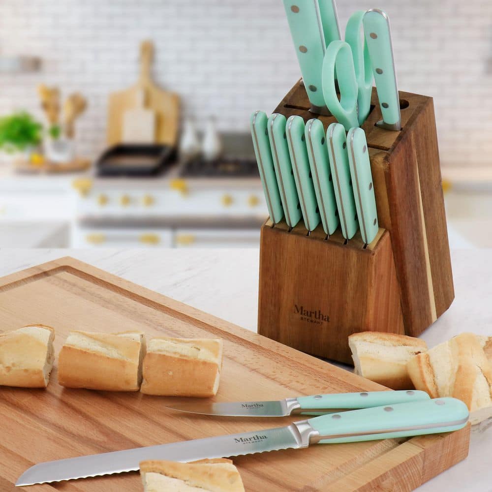 14-Piece Stainless Steel Knife Set with Ash Wood Block