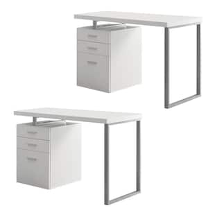 23.75 in. Rectangle White Wood 3-Drawer Computer Desk