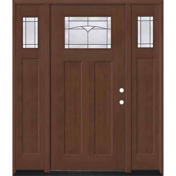 Regency 68 in. x 80 in. 1/4 TopL Horizon Glass LHIS Chestnut Fir Fiberglass Prehung Front Door w/14in-1/4Top SLs 4-9/16