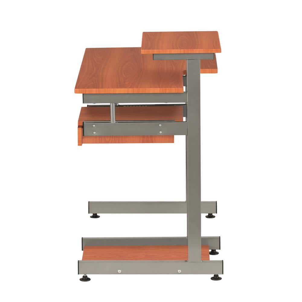 Heavy-Duty Woodgrain Computer Desk with Steel Frame and Keyboard Tray