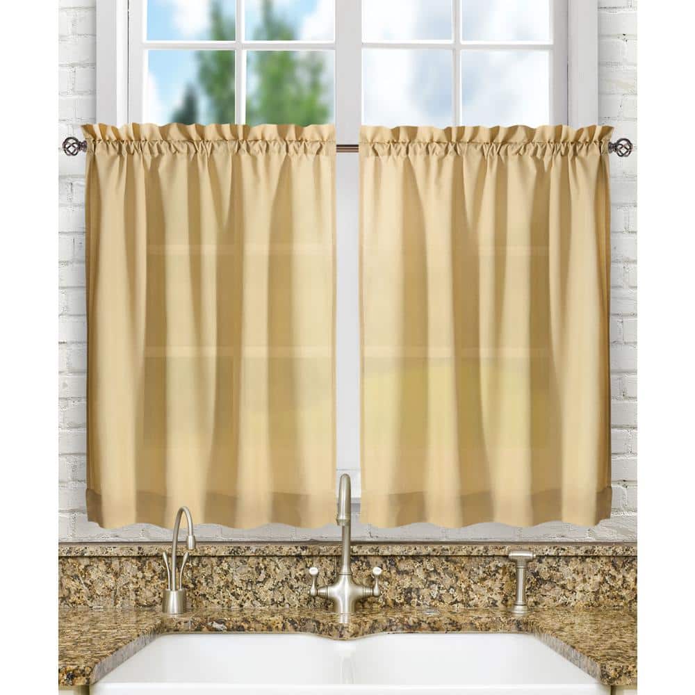 Almond Sheer Cotton Polyester Rod Pocket Window Tier Pair