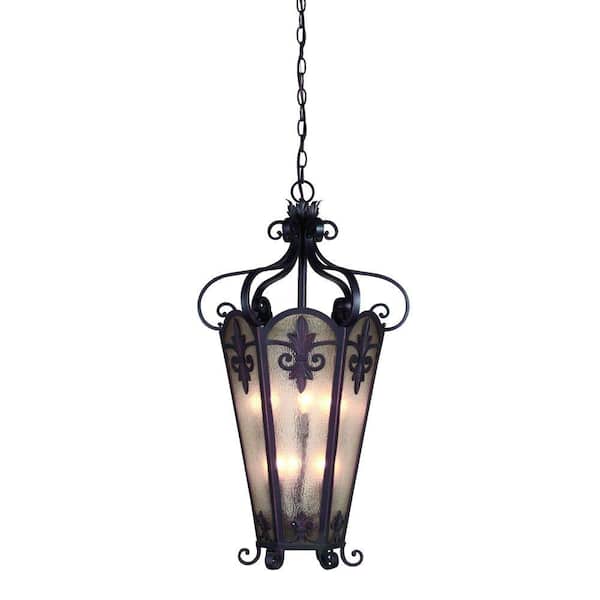 Eurofase Lonsdale Collection 3-Light Aged Iron Hanging/Ceiling Pendant with Amber Shade