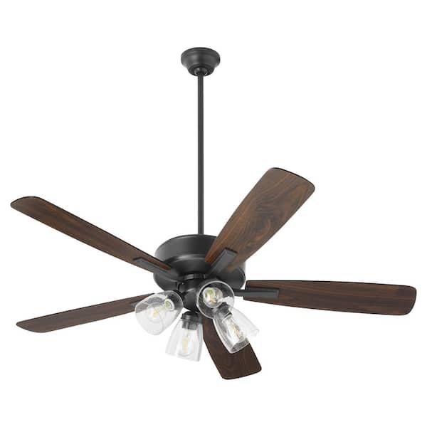 quorum Ovation 52 in. 5 Blade 4-Light 7-Watt Medium Base Lamp Clear Seeded Matte Black Ceiling Fan