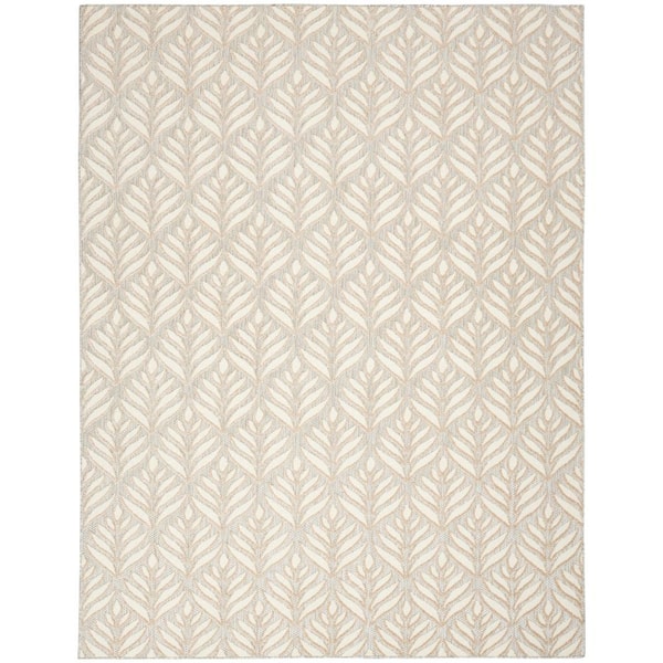 Nourison Aloha Ivory/Grey 8 ft. x 11 ft. Botanical Contemporary Indoor/Outdoor Patio Rug