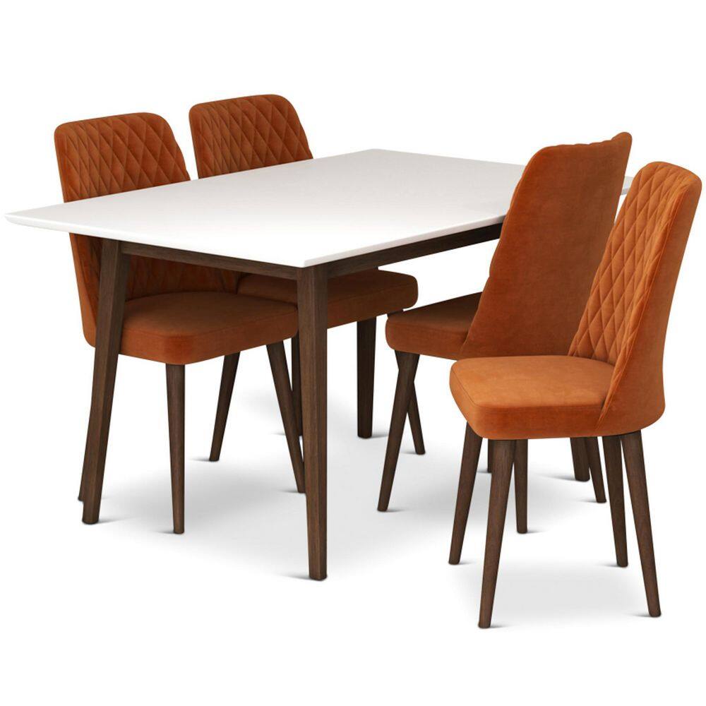 Ashcroft Imports Furniture Co. Adir 5Piece MidCentury Rectangular White Top 47 in. Dining Set