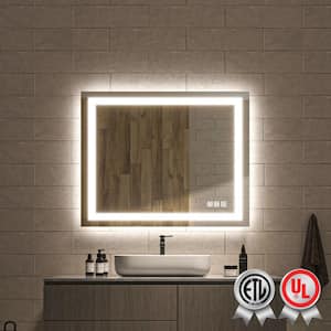 32 in. W x 40 in. H Rectangular Frameless Wall Bathroom Vanity Mirror with Backlit and Front Light