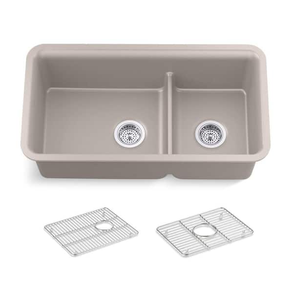 KOHLER Cairn Matte Taupe Granite Composite 33 in. Single Bowl Undermount Kitchen Sink