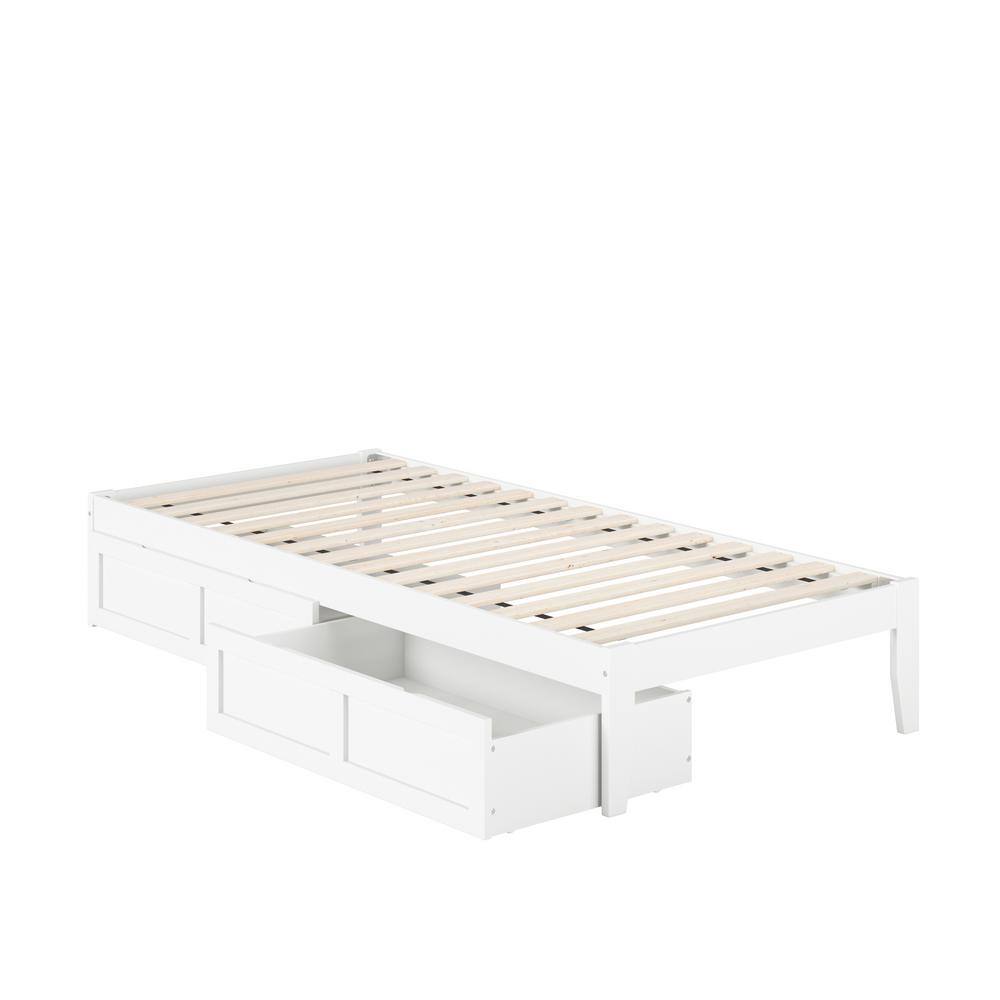 White Twin Platform Bed with Storage Drawers and USB Charger