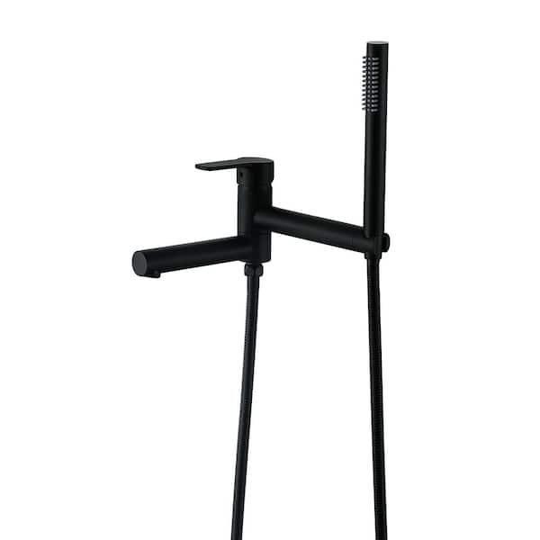 Single-Handle Wall-Mount Roman Tub Faucet with Hand Shower Brass 2-Hole Bathtub Fillers in. Matte Black