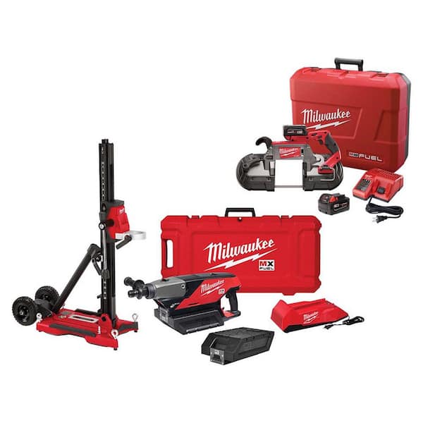 Milwaukee MX FUEL Lithium-Ion Cordless Handheld Core Drill Kit with Stand with M18 FUEL Deep Cut Band Saw Kit