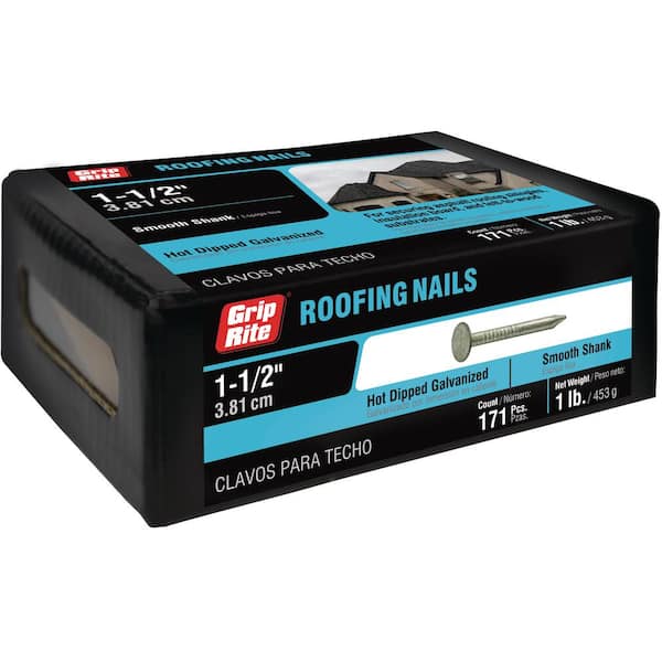 Grip-Rite 1-1/2 in. x 11-Gauge Hot Dipped Galvanized Flat Head Smooth Shank Roofing Nails 1 lb. Box