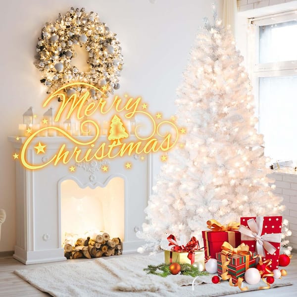 JUJABU 108 in. H White Artificial Christmas Tree with 650 Warm
