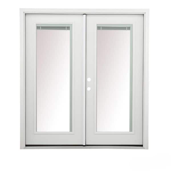 JELD-WEN 72 in. x 80 in. Primed Steel Left-Hand Inswing Full Lite Glass Active/Stationary Patio Door w/Blinds