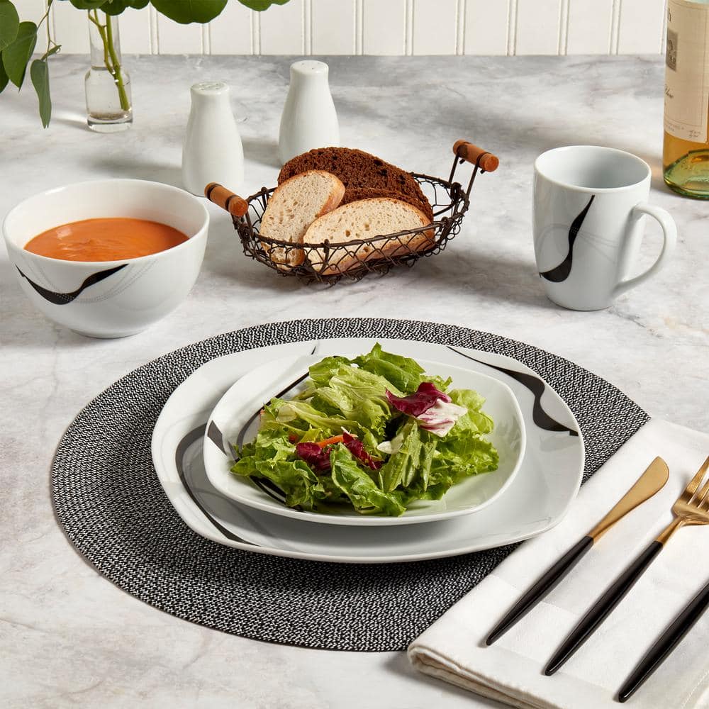 Carnival White Porcelain Square Dinnerware Set, Service for 4