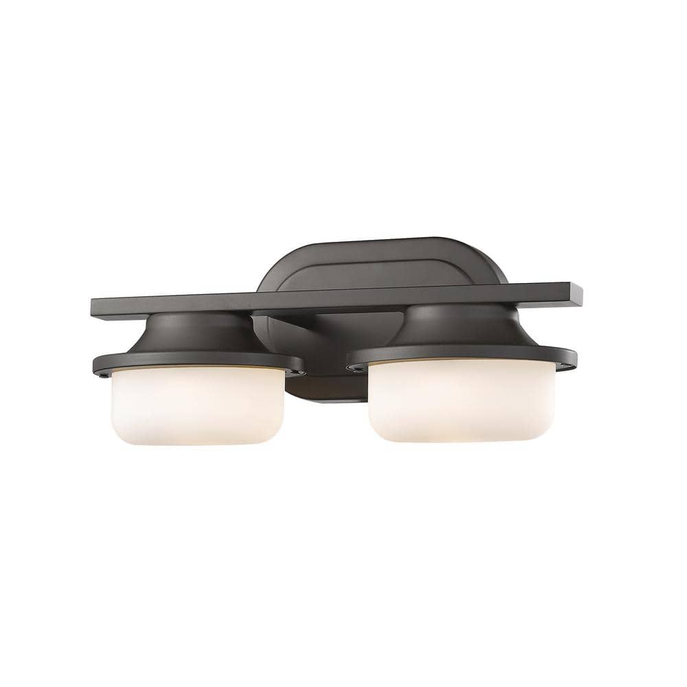 Optum 14 in. 2-Light Bronze Integrated LED Shaded Vanity Light with Matte O