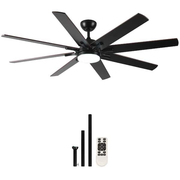 72 in. LED Ceiling Fan, Black/Dark Walnut Dual Finish, 8 ABS Blades, In/Out, 6-Spd Remote, Reversible, Downrod Mount