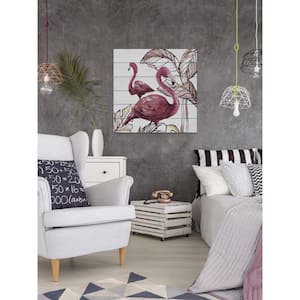 32 in. H x 32 in. W "Pink Flamingo II" by Marmont Hill Printed White Wood Wall Art