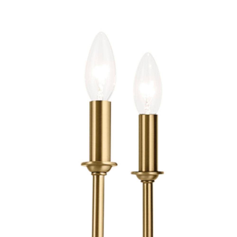 Brushed Brass 8-Light Chandelier with White Tapered Shades