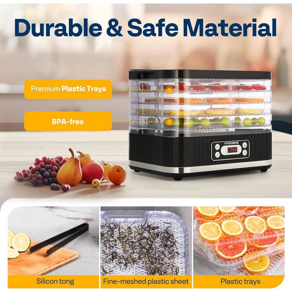 Black 5-Tray Adjustable Thermostat Food Dehydrator