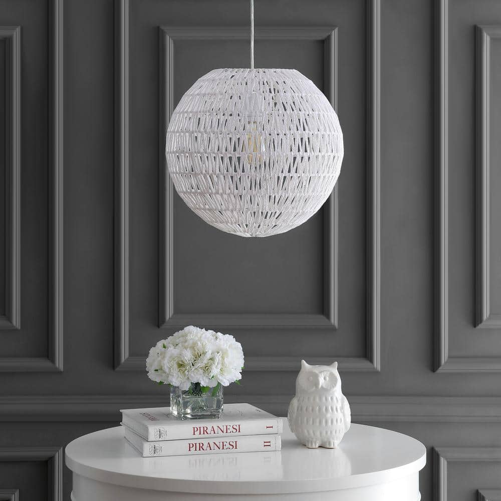 White Woven Rattan Orb LED Pendant Light