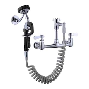 Commercial Wall Mounted Double Handle Pet Grooming Faucet in Chrome