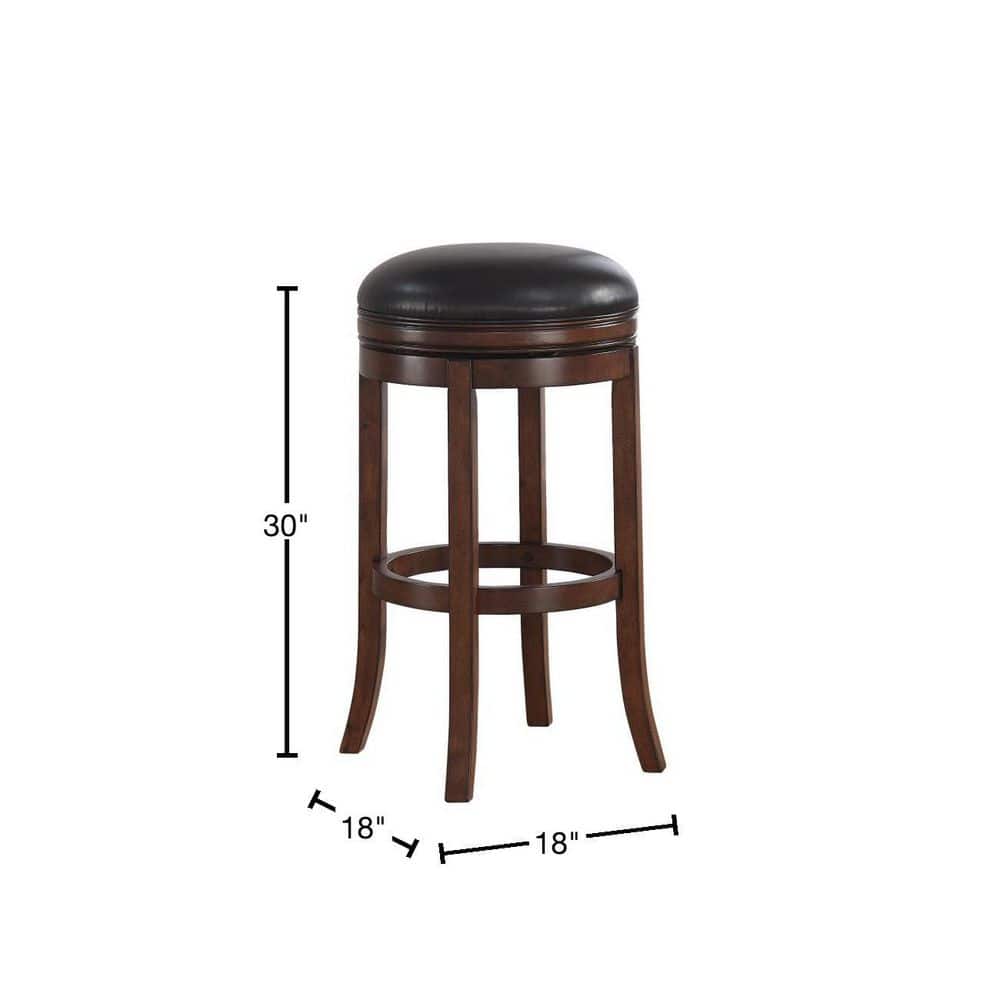 Transitional Brown Wood and Leather Swivel Bar Stool