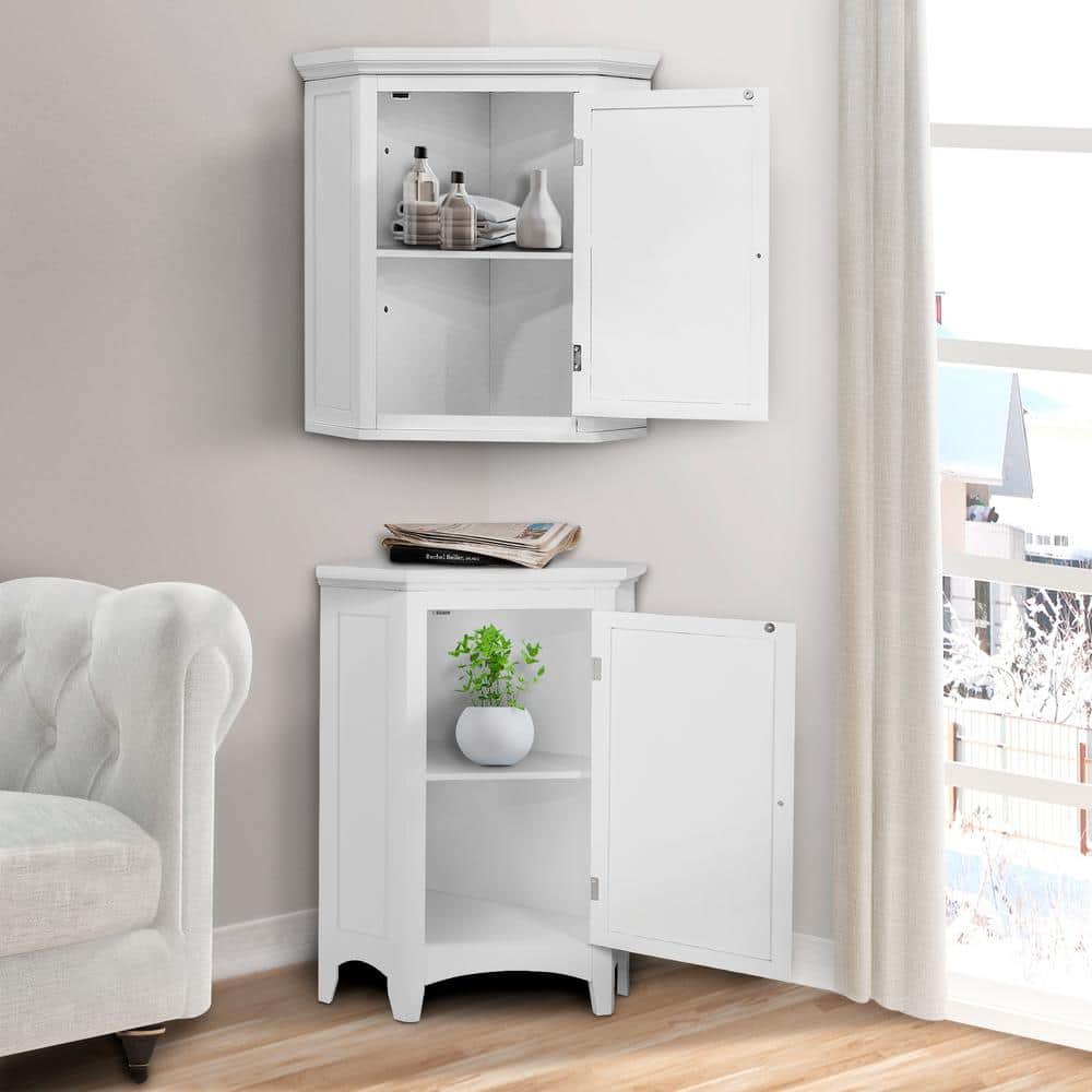 White Engineered Wood Corner Cabinet with Adjustable Shelving