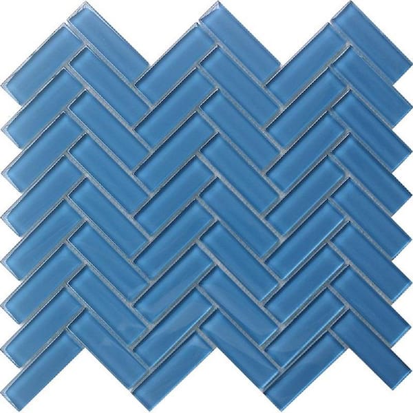Apollo Tile Sky Blue 11 in. x 12.6 in. Herringbone Polished Glass Mosaic Tile (4.81 sq. ft./Case)