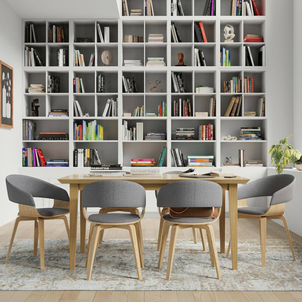 Elegant Light Grey Linen Upholstered Dining Chair with Light Wood Legs