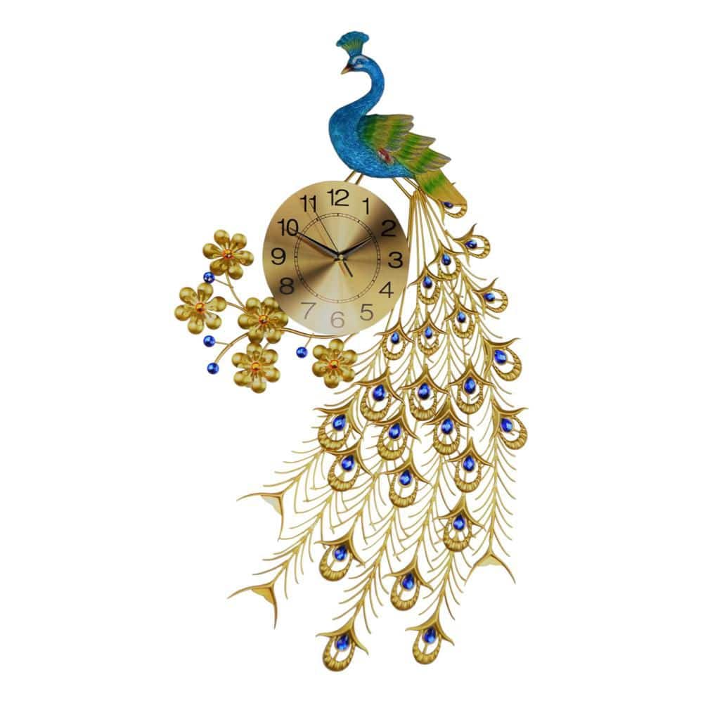 "21"" Blue Green And Gold Metal Silent Analog Peacock Novelty Wall Clock" price history on PriceWatchPro