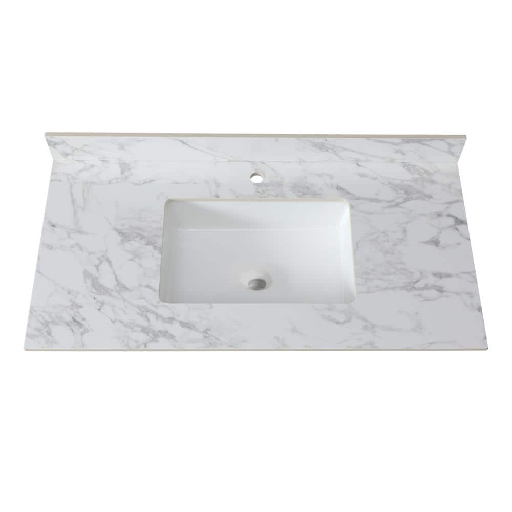 43 in. Undermount Basin Ceramic Bathroom Sink in White with Backsplash price history on PriceWatchPro
