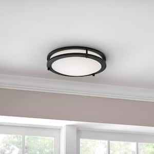 Flaxmere 12 in. Matte Black Dimmable Integrated LED Flush Mount Ceiling Light with Frosted White Glass Shade