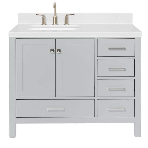 Cambridge 42 in. Single Sink Freestanding Bathroom Vanity in Gray with Carrara White Quartz Top