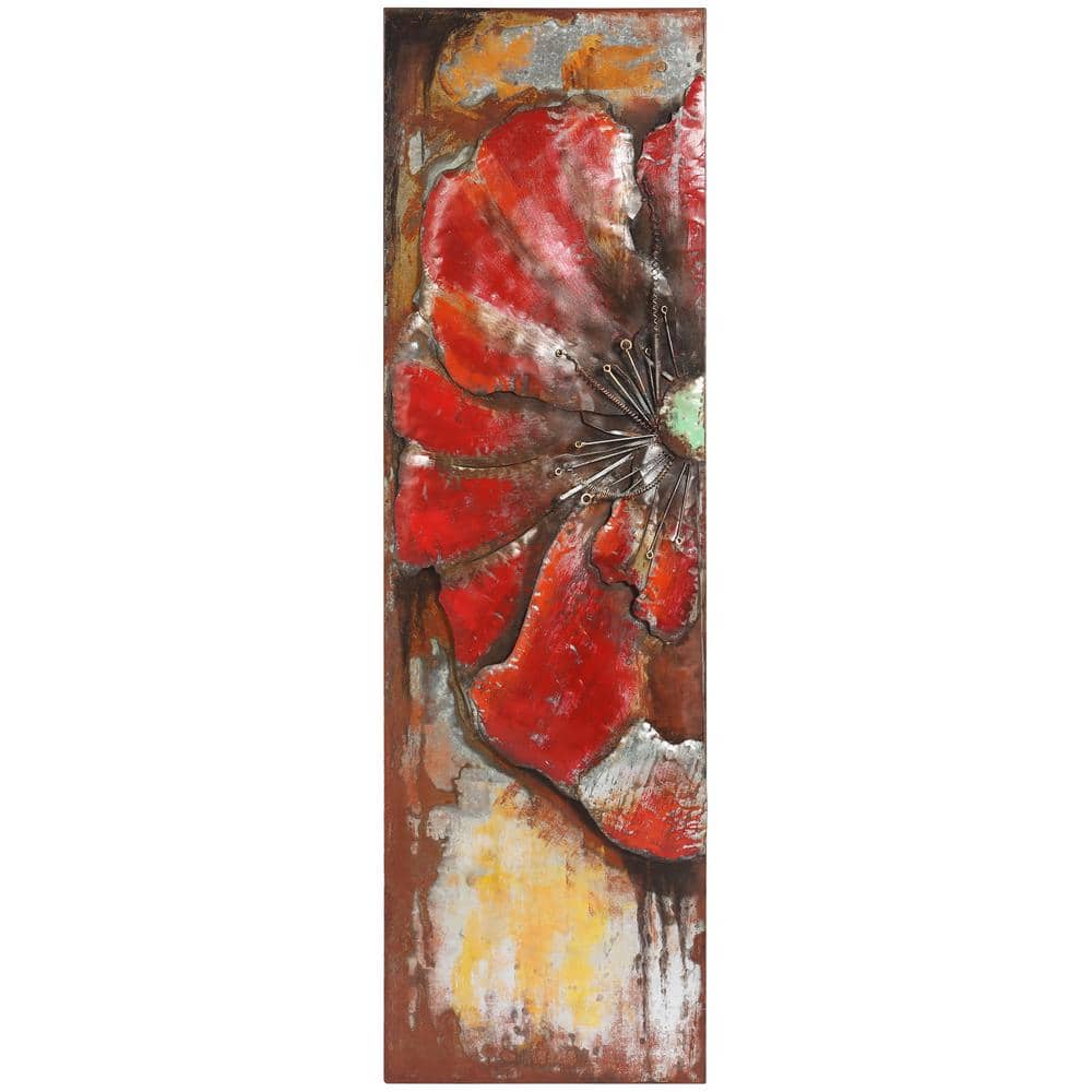 Handmade Red Poppy Detail Iron Wall Sculpture