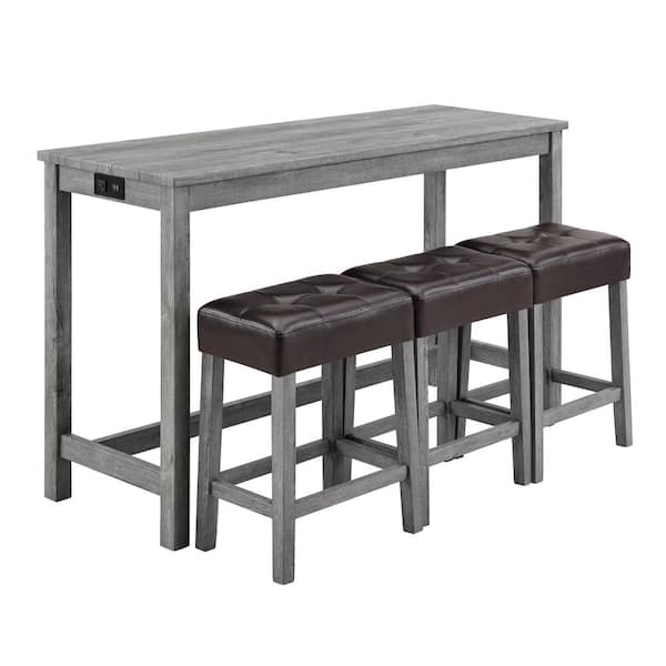 Tenleaf 4-Piece Gray MDF Wood Rectangular Outdoor Dining Set with Brown Cushions