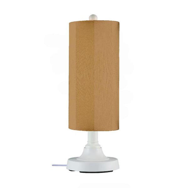 Patio Living Concepts Coronado 30 in. White Outdoor Table Lamp with Straw Linen Cylinder Shade
