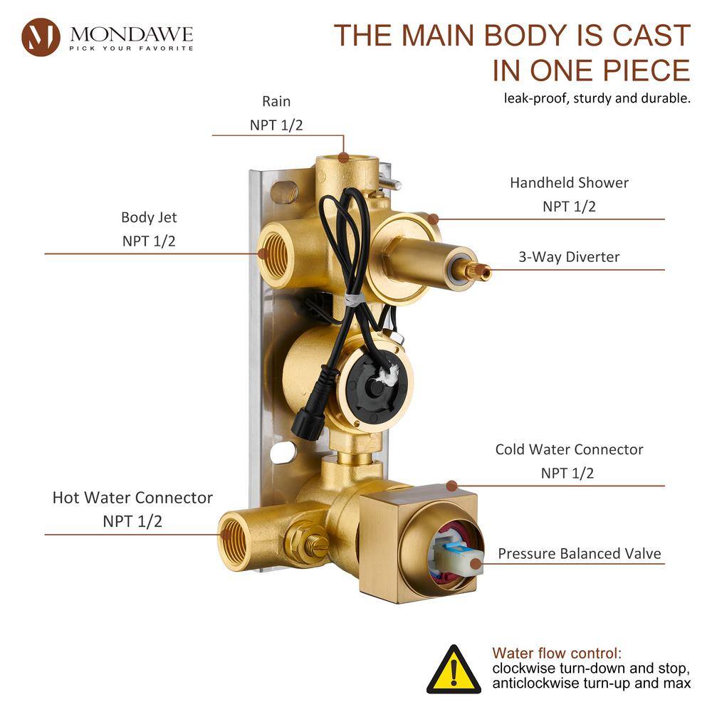 Brushed Gold Wall Mounted Dual Shower System with Digital Display