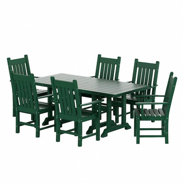 Hayes HDPE Plastic All Weather Outdoor Patio Slat Back Dining Arm Chair in Dark Green