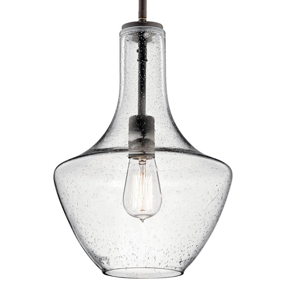 Distressed Bronze Teardrop Pendant with Clear Glass Shade 10.5"