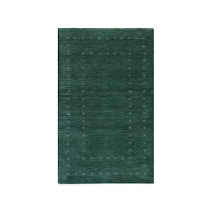 Green Hand Knotted Wool Modern Loom Rug, 4' x 6', Area Rug