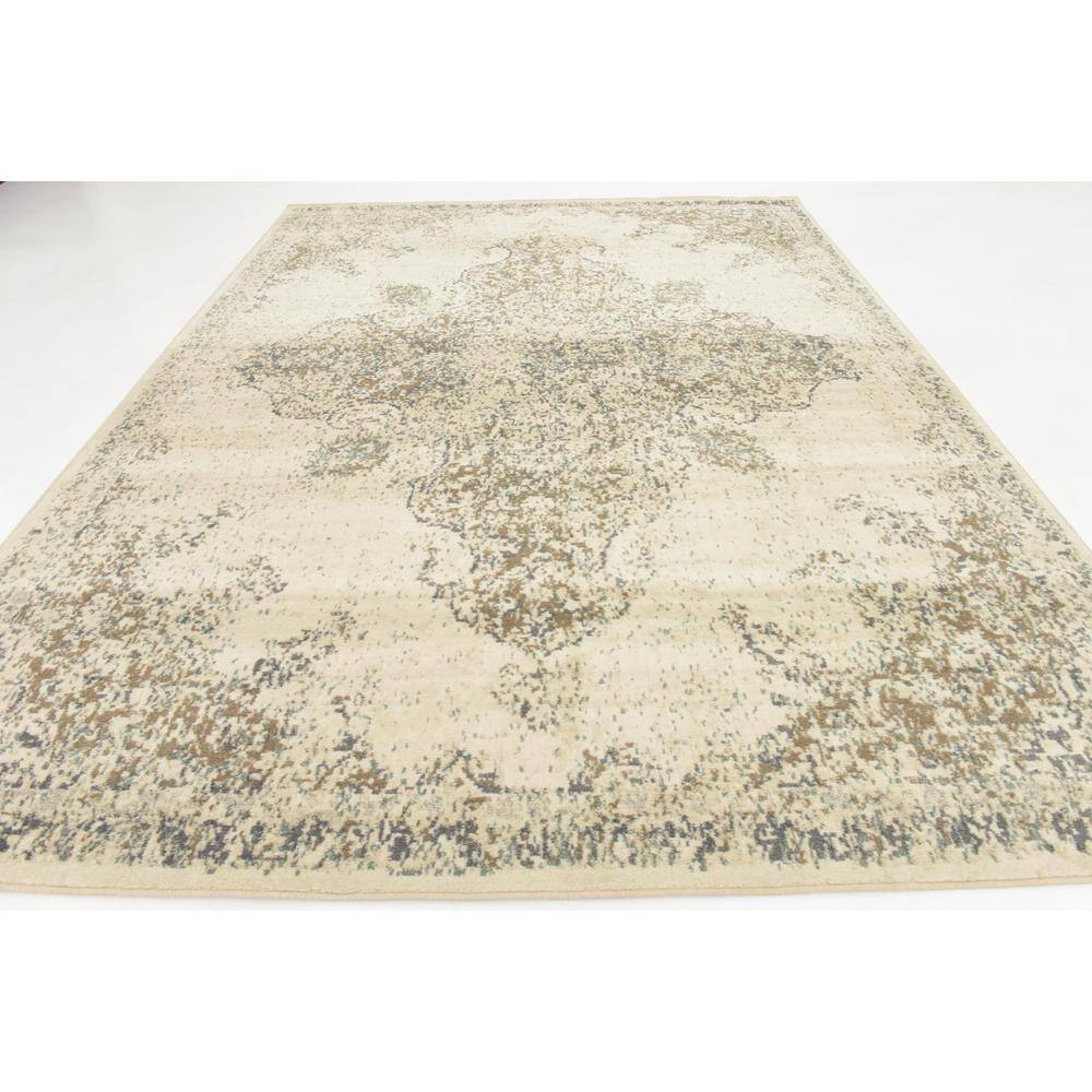 Cream and Beige Medallion Synthetic 9' x 12' Area Rug