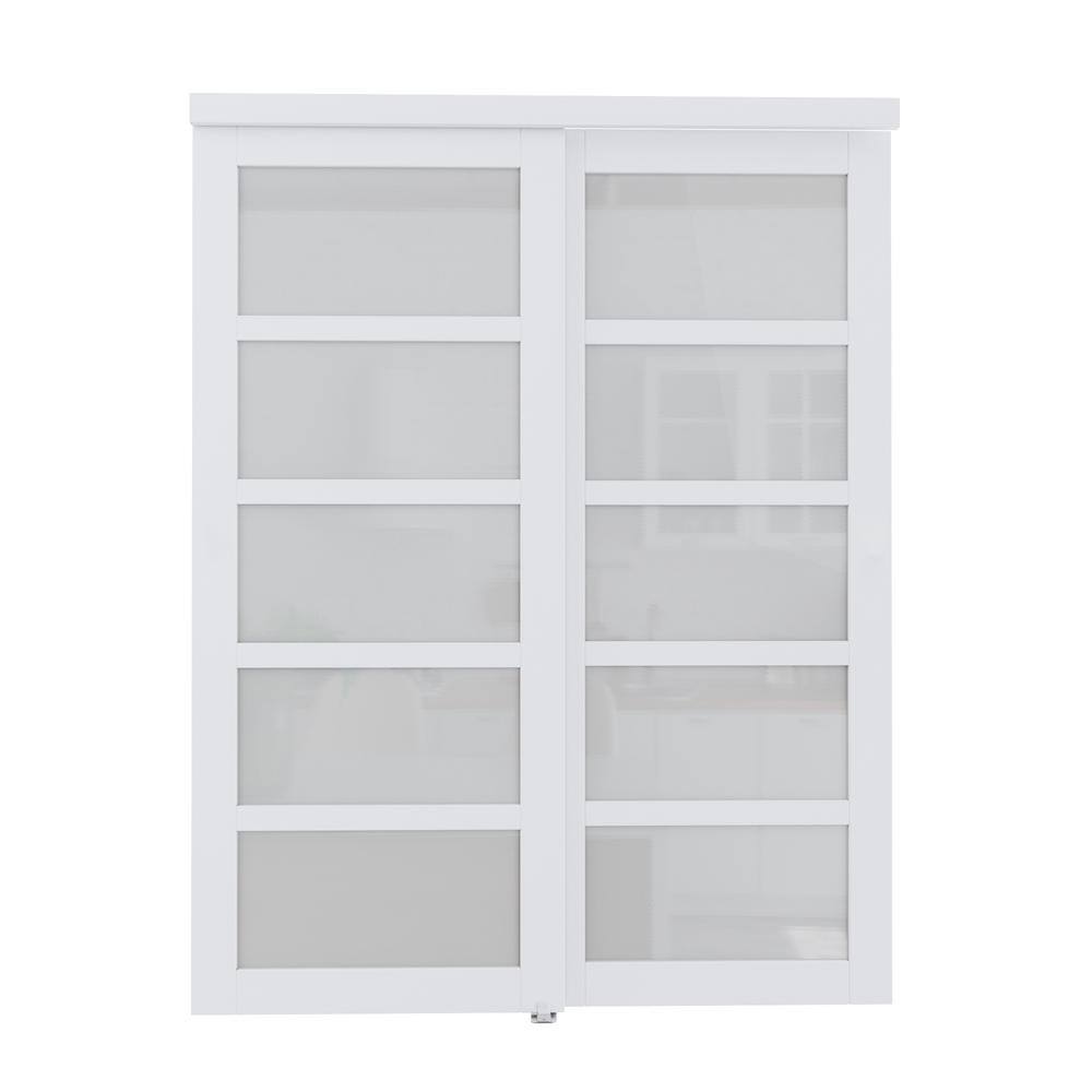60 in. x 80 in. 5 Lite Tempered Frosted Glass and Primed White MDF Interior Closet Sliding Door with Hardware Kit price history on PriceWatchPro
