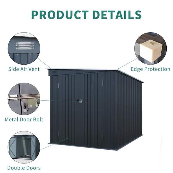 Lycvki 8 ft. W x 6 ft. D Carbon Black Metal Shed with Lockable