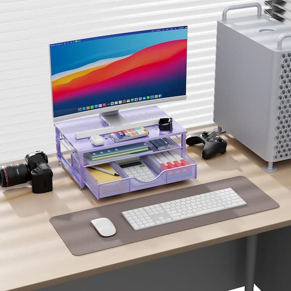 Purple 15.7 in. x 5.5 in. Metal Modern Desk Organizer Stand with Drawer