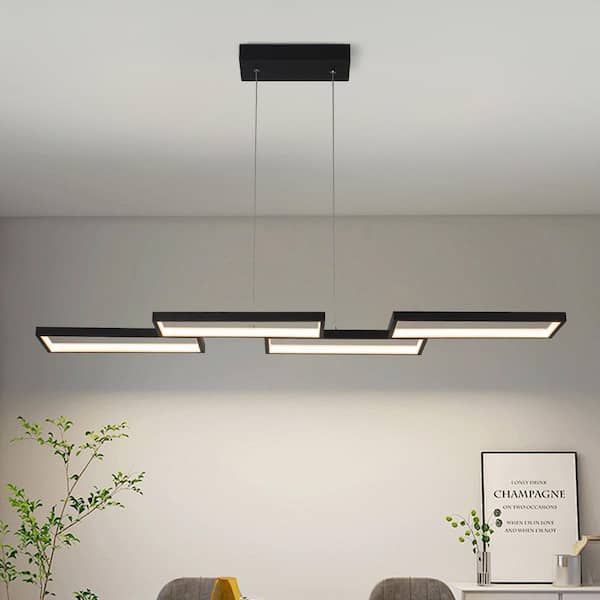 Y'INSP 4 Light Dimmable Integrated LED Sand Black Geometric Chandelier Modern LED Square Ceiling Light Rectangular Pendant