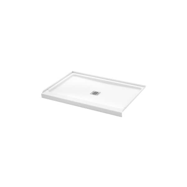 ShowerCast 48 in. L x 36 in. W Alcove Shower Pan Base in White with Square Chrome Center Drain